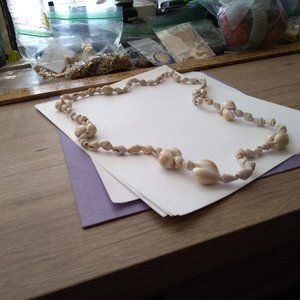 30 inch white sea shell threaded necklace.